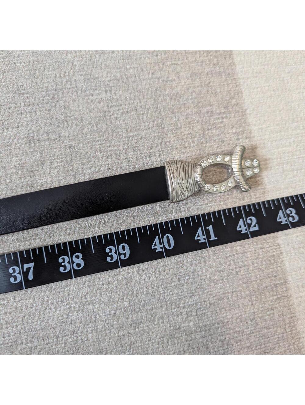 Chico's black leather skinny belt w/ hammered O-ring rhinestone clasp - Picture 6 of 6